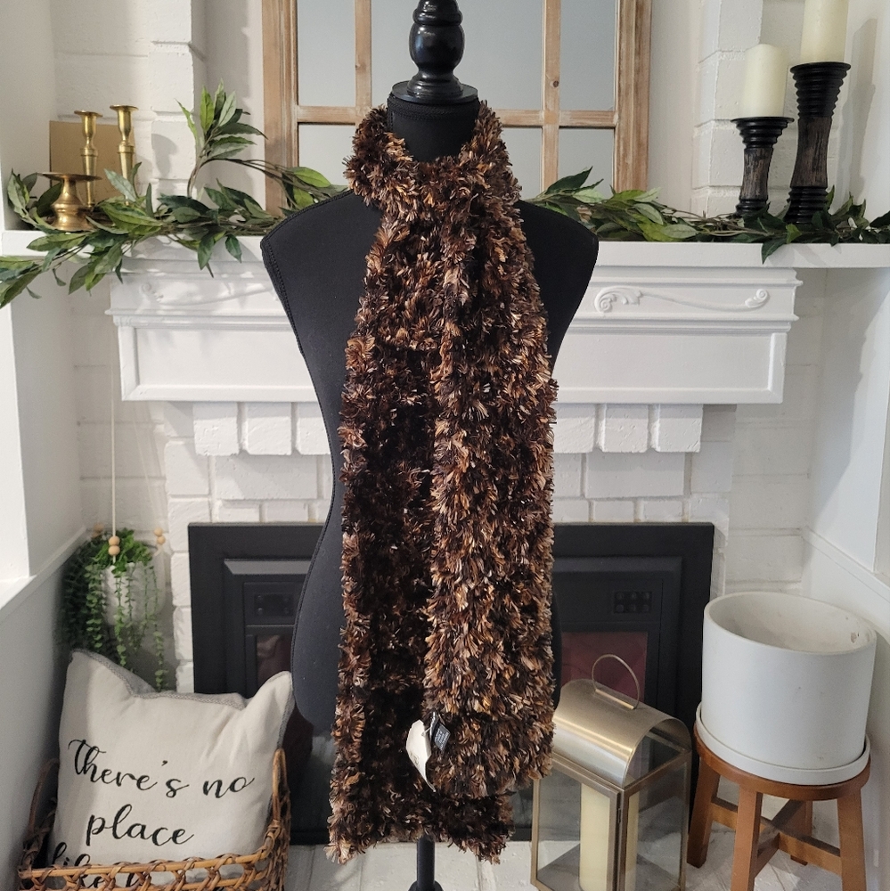 Y2k Cejon Brown Fuzzy Textured Scarf